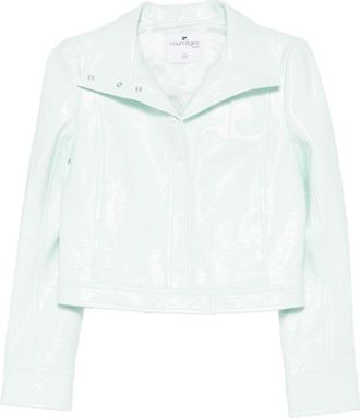 Courr&egrave;ges Cropped Jacket with Glossy Patent Finish and Structured Collar