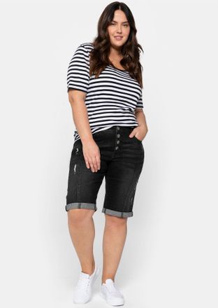 Sheego Jeansbermudas SHEEGO, Damen, Gr. 40, Normalgr&ouml;ssen, schwarz (schwarz used denim), 98% Baumwolle, 2% Elasthan, unifarben, kurz, Jeans Jeansbermudas