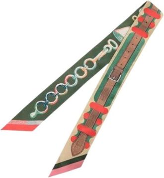 Herm&egrave;s Pre-owned Scarves, female, Green, Size: ONE SIZE Pre-owned Inventaire Poetique de Brides a Bloc Twilly Scarf