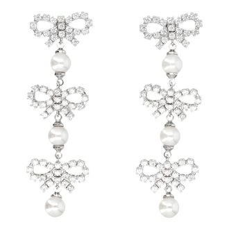 Self Portrait Earrings, female, Gray, ONE SIZE, Pearl Tiered Earrings with Crystal Embellishments