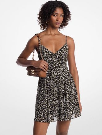Michael Kors Studded Floral Print Georgette Mini Dress