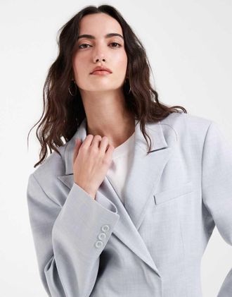 Asos Blazer doppiopetto effetto lino azzurro-Blu navy