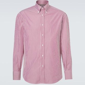 Brunello Cucinelli Camisa de popel&iacute;n de algod&oacute;n a rayas