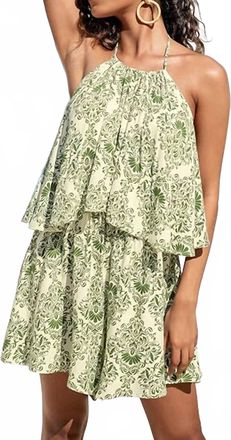 Cupshe Mini Jumpsuit Floral Beach Halter Flounce Romper In Green