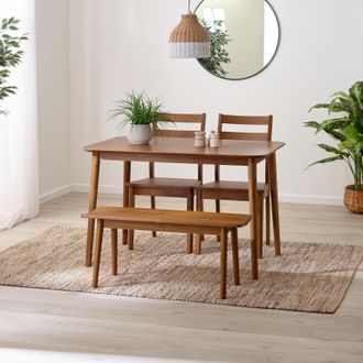 Furniturebox Lynton Small Walnut Effect Wooden Dining Table with 2 Chairs & Bench