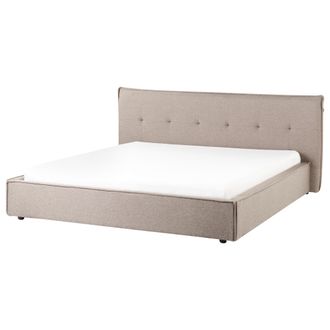 Beliani Beliani - Cama Con Somier Tapicer&iacute;a De Tela Patas Negras Con Cabecero Y Somier Dormitorio Gris Pardo 180 X 200 Cm Lestre