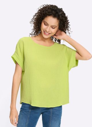 Heine Kurzarmbluse HEINE, Damen, Gr. 34, pistazie, 100% Baumwolle, unifarben, Rundhals, Blusen Kurzarmbluse