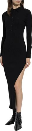 Courr&egrave;ges Rib Knit Polo Lange Jurk - Dames - Kleedjes - Zwart - S - Polyester - Kleedjes