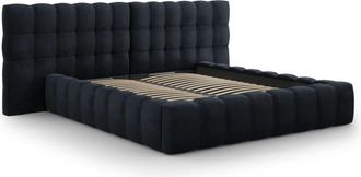 MICADONI Cama con cabecero doble y baúl de terciopelo azul oscuro