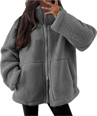 Generic Teddy Fleece Jacket Women Breathable Coats Long Sleeve Sherpa Jacket Sweatshirts Outdoor Sport Ladies Lightweight Warm Full Zip Coat Double-Cut Velvet