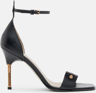 AllSaints cow leather Betty Square Toe Leather Heeled Sandals, Size: 7