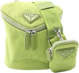 Prada Pre-owned Cross Body Bags, female, Green, Size: ONE SIZE Pre-owned Triangle Logo Canvas Shoulder Bag