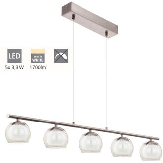 Eglo Eglo - Lampadario a Sospensione Minimal Romagnese Acciaio Nichel Vetro 5 Luci Led 3,3W