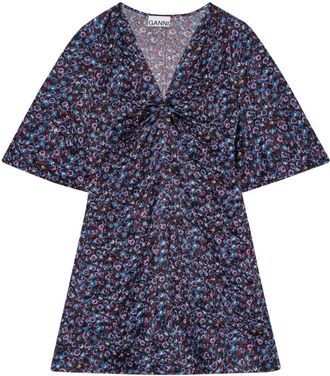 Ganni satin V-neck minidress - women - Elastane/Recycled Polyester - 38 - Black