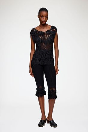 Ganni Black Knit Top in Cotton Crochet - Size XS Organic