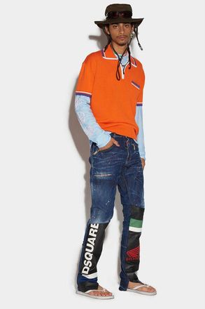 Dsquared2 MenS Navy Distressed Jeans With Patches, Size 32