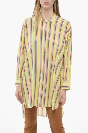 Mr & Mrs Italy Bayadere Patterned Silk Blend Shirt with Mandarin Collar size S