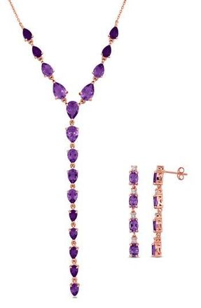 Delmar Amethyst & White Topaz Earrings & Necklace Set in Purple at Nordstrom Rack