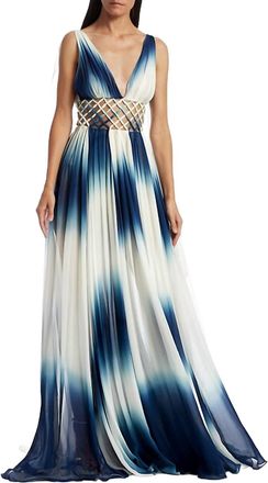 Oscar De La Renta Lattice-Waist Cape Gow In Ivory
