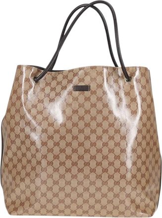 Gucci Gg Crystal Beige Canvas Tote Bag (Pre-Owned)