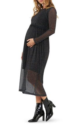Ripe Jen Long Sleeve Maternity/Nursing Dress in Brown /Black at Nordstrom, Size Small