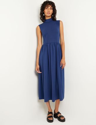 Misook Mixed Media Fit-and-Flare Sleeveless Maxi Dress