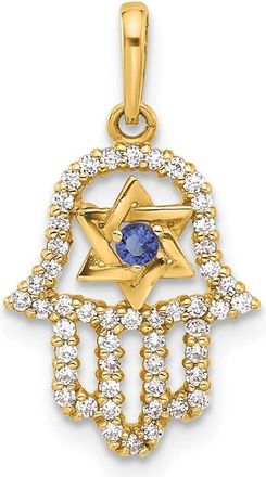 Diamond2Deal 10k Yellow Gold Polished Cubic Zirconia Evil Eye Hamsa Charm Pendant