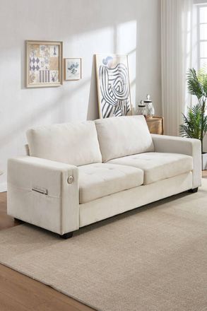 Living and Home 2-Seater Chenille Upholstered Sofa in White