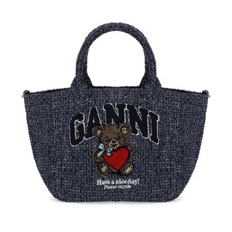 Ganni Tweed Denim Small Bear Tote - female - Ganni - Shopping Bags - Blue - ONE SIZE - Bags
