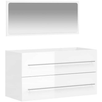 vidaXL Vidaxl - Mobile da Bagno con Specchio Bianco Lucido in Legno Multistrato
