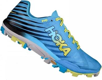 Hoka One One Mens Evojawz Trail Running Shoes In Cyan/citrus
