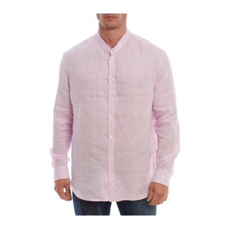 Emporio Armani Elegante Linnen Overhemd met Lange Mouwen - Heren - Casual Overhemden - Paars - XL - Linnen - Overhemden