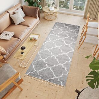 Tapiso Alfombra de pasillo shaggy de polipropileno en gris y crema 100x150 cm