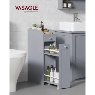 Vasagle Mobile da Bagno, Mobiletto Salvaspazio, Mobiletto a Colonna, Porta Carta Igienica, con Cassetti, per Piccoli Spazi, Grigio Tortora