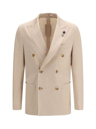 Lardini Mens Jacket Double-Breasted Beige Outer: Cotton