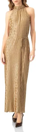 Ivonne Pleated Halter-Neck Long Dress in Light Brown at Nordstrom, Size Large