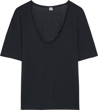 Toteme Scoop-neck Cotton and Silk-blend T-shirt - Black - S (UK8-10 / S)