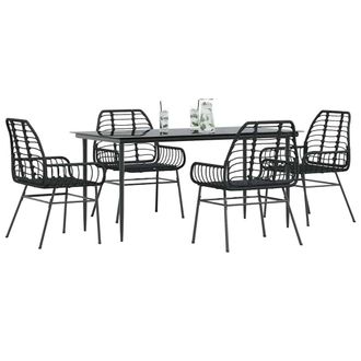 Berkfield Home 5 Piece Garden Dining Set Black Poly Rattan Glass