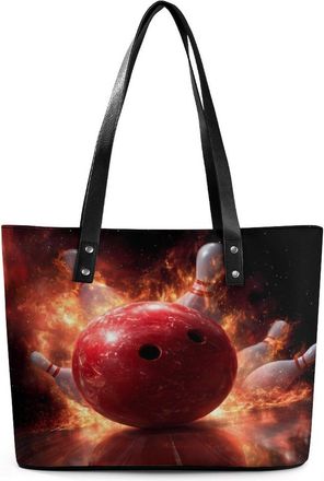 Generic Funny Fire Flames Bowling Tote Bags for Women Cute Shoulder Purses Handbags