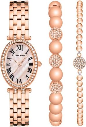 Anne Klein Quartz Mother of Pearl Dial Ladies Watch and Bracelet Set AK/3970RGST