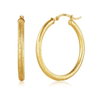 MAX + STONE Solid 14K Yellow Gold Diamond Cut Hoop Earrings with Click Tops 25mm to 37mm