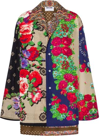 Moschino Patchwork Floral Print Long-Sleeved Top In Silk