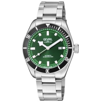 Gevril Group Mens Yorkville 48606 Sellita SW200, Swiss Automatic Green Dial Stainless Steel Date Watch - Silver - One Size