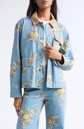 Veronica Beard Leighton Floral Print Denim Jacket in Garden Bouquet at Nordstrom, Size X-Large