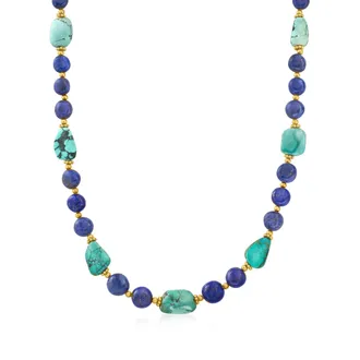 Ross-Simons Lapis and Turquoise Bead Necklace With 18kt Gold Over Sterling