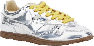 Autry Womens Silver Colored Low-Top Sneakers With Logo Metallic Mirror Pu Trainers