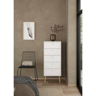Dmora Dmora - Cassettiera Yaounde, Settimino multiuso, Com&ograve; camera da letto, Mobile con cassetti, 50x39 h120 cm, Bianco