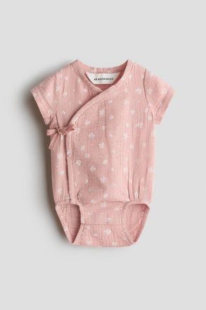 H&M Cotton Muslin Bodysuit in Light Dusty Pink/floral at Nordstrom, Size 0-3M