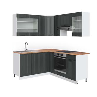 Vicco Cocina Esquinera Fame-line, Antracita Casa De Campo/blanco, 160 X 190 Cm, Et Roble