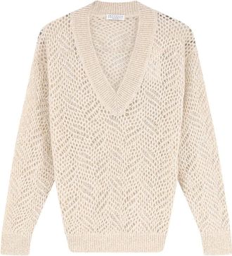 Brunello Cucinelli Trui - Dames - V-hals truien - Beige - L - Truien & Vesten